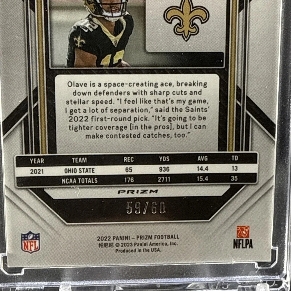 2022 Panini Prizm Football #310 Chris Olave Orange Rookie Refractor /60 RC Card